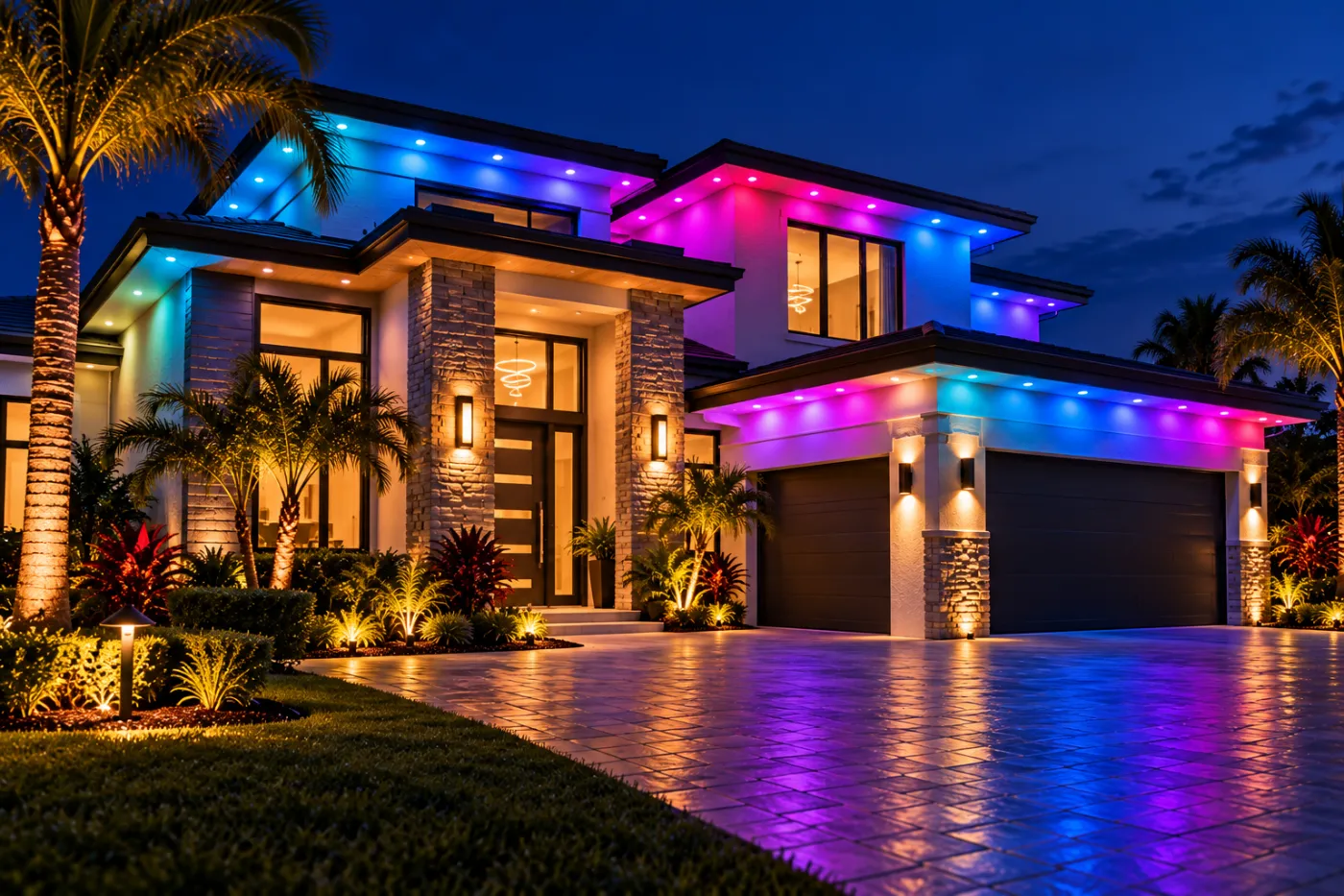 Luxury home with color architectural lighting