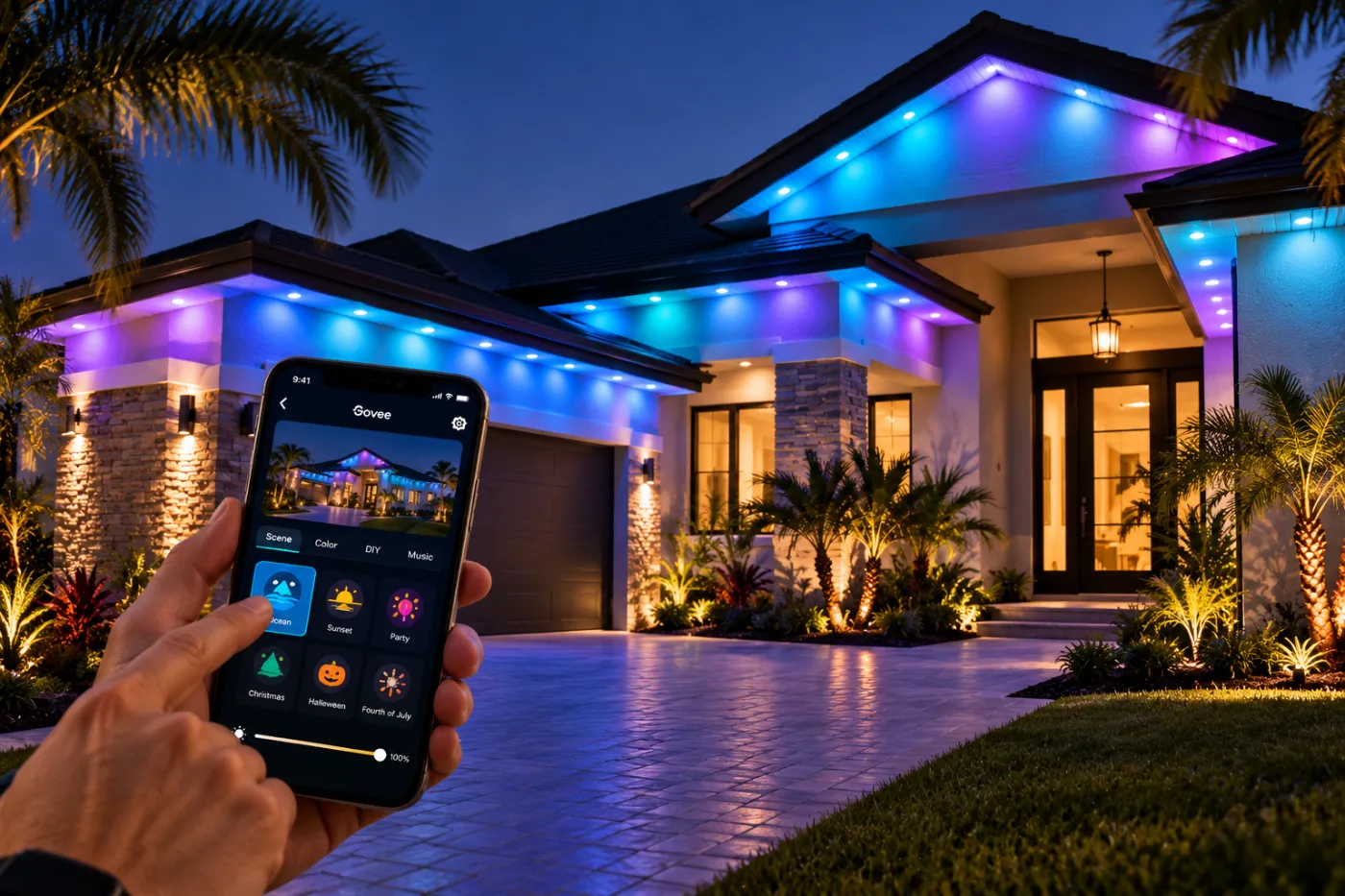 Home lighting controlled from a phone
